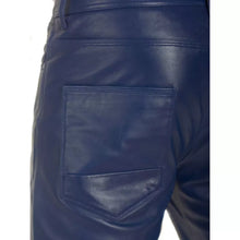 Load image into Gallery viewer, Brand New Mens Blue Premium Leather Pant. Real Soft Lambskin Biker Leather Pant.