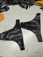 Load image into Gallery viewer, A pair of two Men's Studded Black Thong Jocks. Real Soft Sheepskin Leather Brief