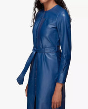 Load image into Gallery viewer, Womens New Blue Designer Leather Dress. Real Soft Sheepskin Leather Casual Dress