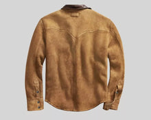 Load image into Gallery viewer, Men's Tan Brown Biker Suede Leather Shirt. Genuine Sheepskin leather | Fur Lining