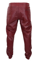 Load image into Gallery viewer, Mens Leather Maroon Lambskin Sweat Pants. Handmade Soft Leather Joggers trousers