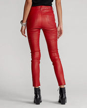 Load image into Gallery viewer, Women's New Red Cropped Leather Pants. Real Soft Lambskin Biker Leather Pant.
