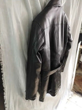 Load image into Gallery viewer, Men's New Black Trench Leather Coat. Real Soft Sheepskin Biker leather Jacket.
