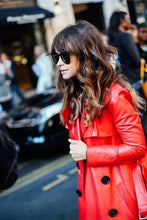 Load image into Gallery viewer, Women's New Trench Leather coat. Real Soft Lambskin Leather Red Long Coat.