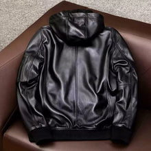 Load image into Gallery viewer, New Men's Hooded Bomber Leather Jacket| Genuine Sheepskin Leather Thicker Jacket M