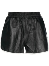 Load image into Gallery viewer, New Women's Black Striped shorts. Real Soft lambskin high waist leather Shorts.