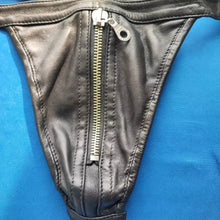 Load image into Gallery viewer, A pair of 2 Mens Black Double Layered Thong Jock. Real Soft Leather Jockstrap 34