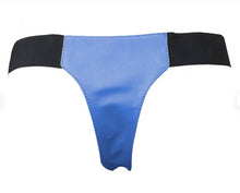 Load image into Gallery viewer, A pair of two Men's Studded Blue Thong Jocks. Real Soft Sheepskin Leather Briefs