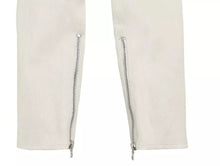 Load image into Gallery viewer, Men's New Motorcycle Leather Pant. Real Soft Lambskin Lace-up Zipper White Pant.