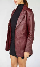 Load image into Gallery viewer, Women's Vintage Burgundy Leather Coat. Real Soft Sheep Skin Leather Overcoat.