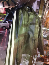 Load image into Gallery viewer, Mens Black Motorcycle Leather Jacket. Real soft sheepskin leather Striped jacket