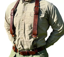 Load image into Gallery viewer, Men's New Brown Leather Suspender Belt| Genuine Cowhide Adjustable Chest Belt XL