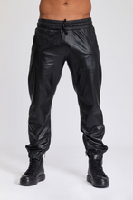 Load image into Gallery viewer, Men's Leather Black Lambskin Sweat Pants. Handmade Soft Leather Joggers trousers.