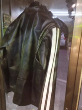 Load image into Gallery viewer, Mens Black Motorcycle Leather Jacket. Real soft sheepskin leather Striped jacket