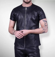 Load image into Gallery viewer, Men's & Boys Biker T-Shirts. 100% Real High Quality Soft Sheepskin Black Leather