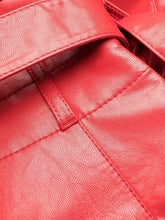 Load image into Gallery viewer, Womens New Red Bermuda Leather Shorts. Real Soft Sheepskin Leather Belted Shorts