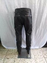 Load image into Gallery viewer, Men's New Black/ Purple Quilted Cargo Leather Pant. Real Soft Lambskin Motorcycle Leather Pant