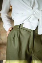 Load image into Gallery viewer, Womens Olive Green leather shorts| Genuine lambskin Leather Bermuda Style Shorts