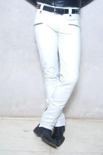 Load image into Gallery viewer, Men's New Biker White Leather Sweat Pants. 100% Real Soft Lambskin Leather Jeans