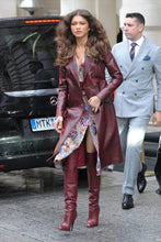 Load image into Gallery viewer, Women's New Trench Leather coat. Real Soft Lambskin Leather. Burgundy Long Coat.
