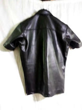 Load image into Gallery viewer, Men's & boys black biker Leather T-Shirt. Real Soft Sheepskin leather| Collared.