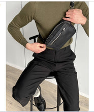 Load image into Gallery viewer, Genuine Leather Fanny Pack Cross Body Zipper Waist Bag. Belt Purse Black Pouch.