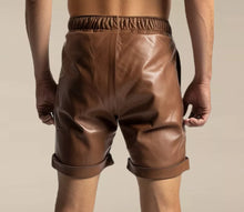 Load image into Gallery viewer, Mens Brown Biker Leather Shorts. Real Soft Lambskin Leather Boxers Shorts. 34