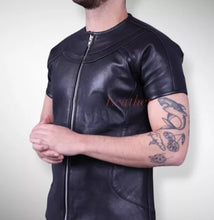 Load image into Gallery viewer, Men's & Boys Biker T-Shirts. 100% Real High Quality Soft Sheepskin Black Leather