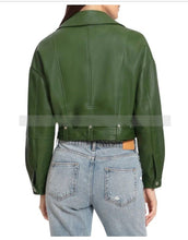Load image into Gallery viewer, New Womens short Biker leather Jacket. Real Soft Sheepskin Leather Green Jacket.