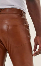Load image into Gallery viewer, Mens New Brown Premium Leather Pant. Real Soft Lambskin Leather Jeans Pant Fit.