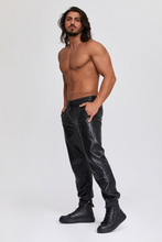 Load image into Gallery viewer, Men's Leather Black Lambskin Sweat Pants. Handmade Soft Leather Joggers trousers.