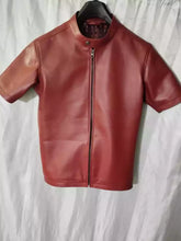 Load image into Gallery viewer, New Men's & Boys Black & Red Leather T-Shirt. Real Soft Lambskin Jacket.