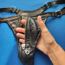 Load image into Gallery viewer, A pair of 2 Mens Black Double Layered Thong Jock. Real Soft Leather Jockstrap 34