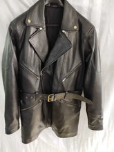 Load image into Gallery viewer, Men's New Black Trench Leather Coat. Real Soft Sheepskin Biker leather Jacket.