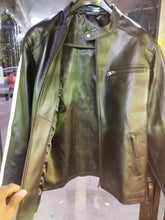 Load image into Gallery viewer, Mens Black Motorcycle Leather Jacket. Real soft sheepskin leather Striped jacket