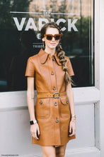 Load image into Gallery viewer, Womens Genuine Crop Body Con Leather Dress. Brown Sheepskin Leather Shirt Dress.