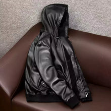 Load image into Gallery viewer, New Men's Hooded Bomber Leather Jacket| Genuine Sheepskin Leather Thicker Jacket M