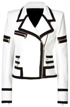 Load image into Gallery viewer, New Women's White Biker Leather Jacket. Real Soft Sheepskin leather Zipper jacket.