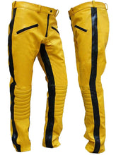 Load image into Gallery viewer, Men's Yellow Quilted Biker Leather Pant. Real Sheepskin Designer Leather Pant.