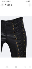 Load image into Gallery viewer, Women&#39;s Lace Up Black Leather Pants. 2025 Real Soft Sheepskin Biker Leather Pant.
