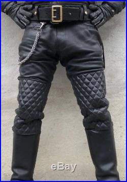 New Black Real Lambskin Leather Quilted Pant. Motorbike Biker Rider Jeans Style Mens Pant