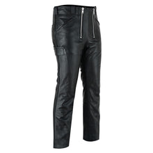 Load image into Gallery viewer, Men's Black/ Brown Double Layered Leather Pant. Real Soft Lambskin Biker Leather Pant 36.
