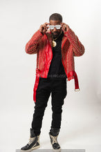 Load image into Gallery viewer, Mens Red Spiked Moto Jacket. Genuine Sheepskin Leather Jackets for Men
