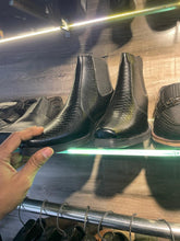 Load image into Gallery viewer, Handmade Men's Crocodile Embossed Leather Boot, Black Bit Dress Shoe, Handcrafted Footwear
