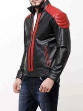 Load image into Gallery viewer, New Men&#39;s Black Motorcycle Leather Jacket. Real Sheepskin Quilted Leather Jacket.
