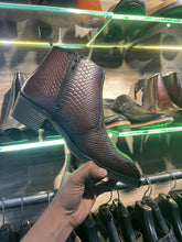 Load image into Gallery viewer, Handmade Men's Crocodile Embossed Leather Boot, Brown Bit Dress Shoe, Handcrafted Footwear (Copy)
