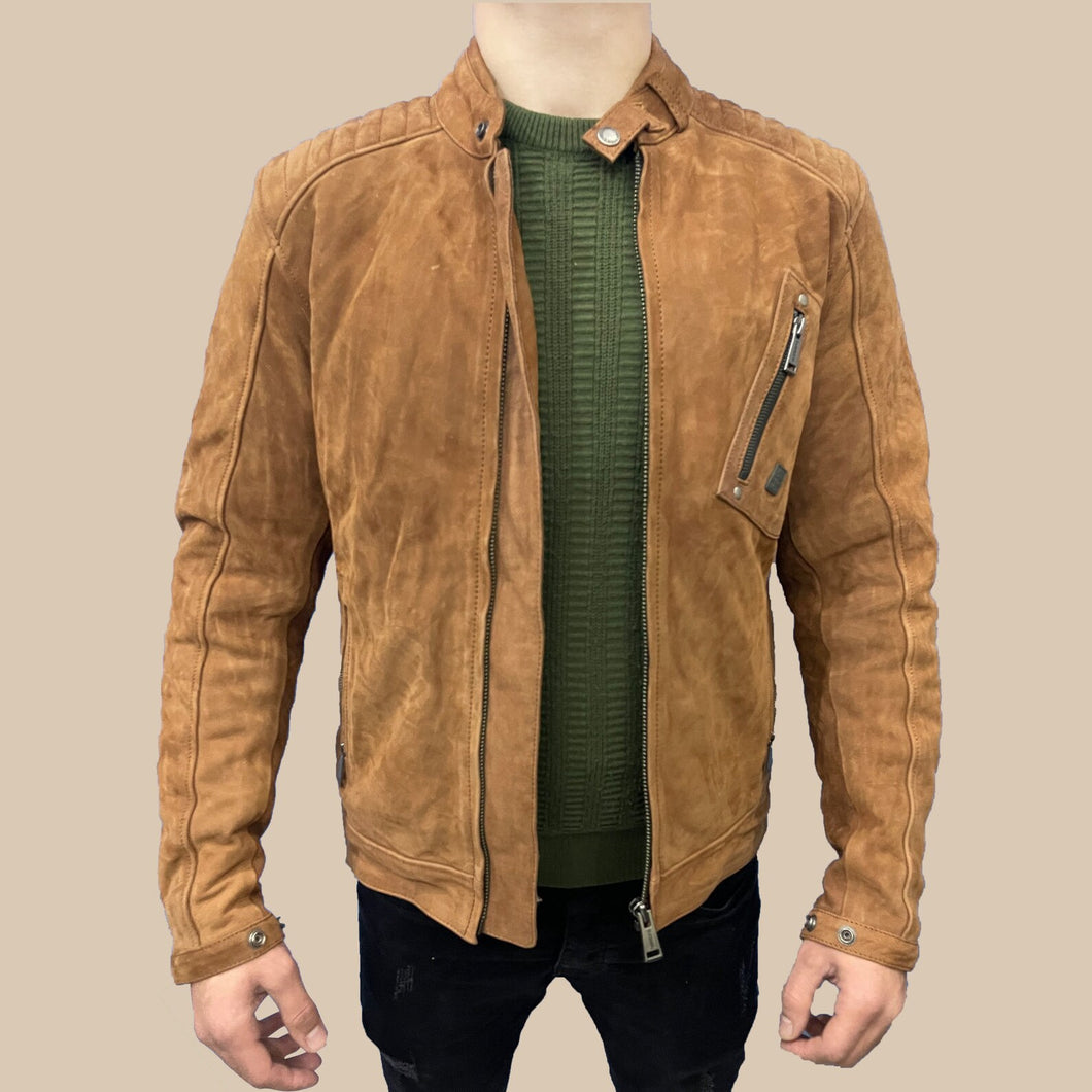 Men's Classic Brown Bomber Biker Leather Jacket| Genuine Soft Sheepskin Leather.