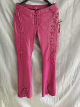 Load image into Gallery viewer, Women&#39;s Laced Up Pink Leather Pants. 100% Real Soft Sheepskin Biker Leather Pant
