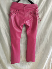 Load image into Gallery viewer, Women&#39;s Laced Up Pink Leather Pants. 100% Real Soft Sheepskin Biker Leather Pant
