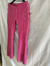 Load image into Gallery viewer, Women&#39;s Laced Up Pink Leather Pants. 100% Real Soft Sheepskin Biker Leather Pant
